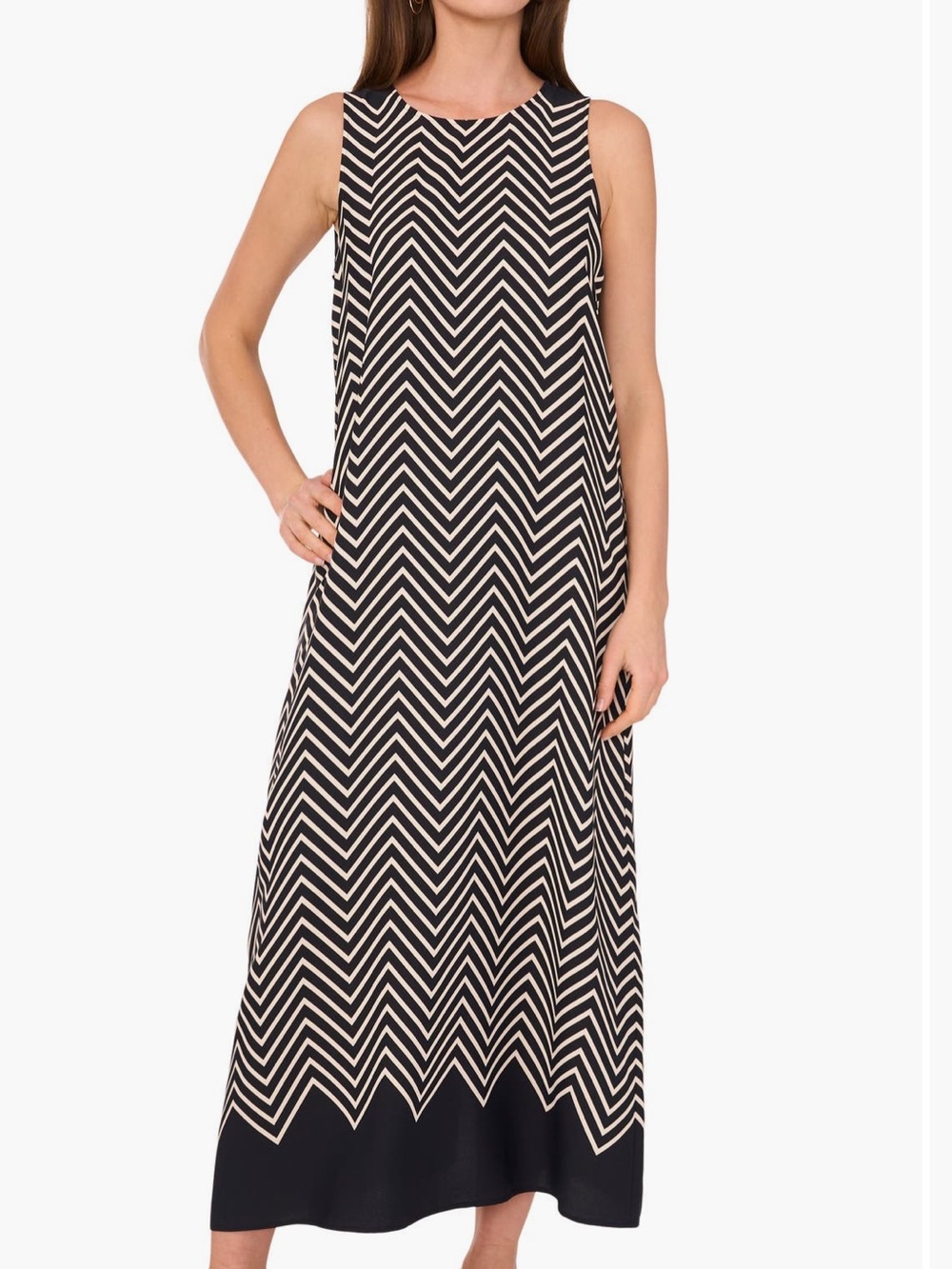 NWT VINCE CAMUTO SLEEVELESS BLACK AND WHITE CHEVRON DRESS XS
